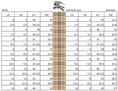 burberry size guide mens|burberry shoe size chart.